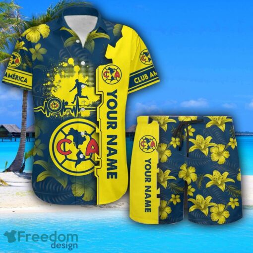 Club América Hawaiian Shirt And Beach Shorts Flower Pattern Custom Name For Fans Product Photo 1