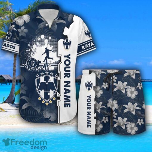 Club de Fútbol Monterrey Hawaiian Shirt And Beach Shorts Flower Pattern Custom Name For Fans Product Photo 1