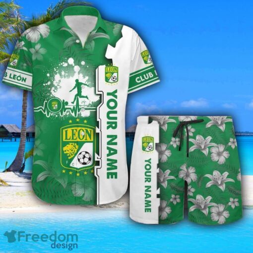 Club León Hawaiian Shirt And Beach Shorts Flower Pattern Custom Name For Fans Product Photo 1