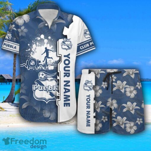 Club Puebla Hawaiian Shirt And Beach Shorts Flower Pattern Custom Name For Fans Product Photo 1