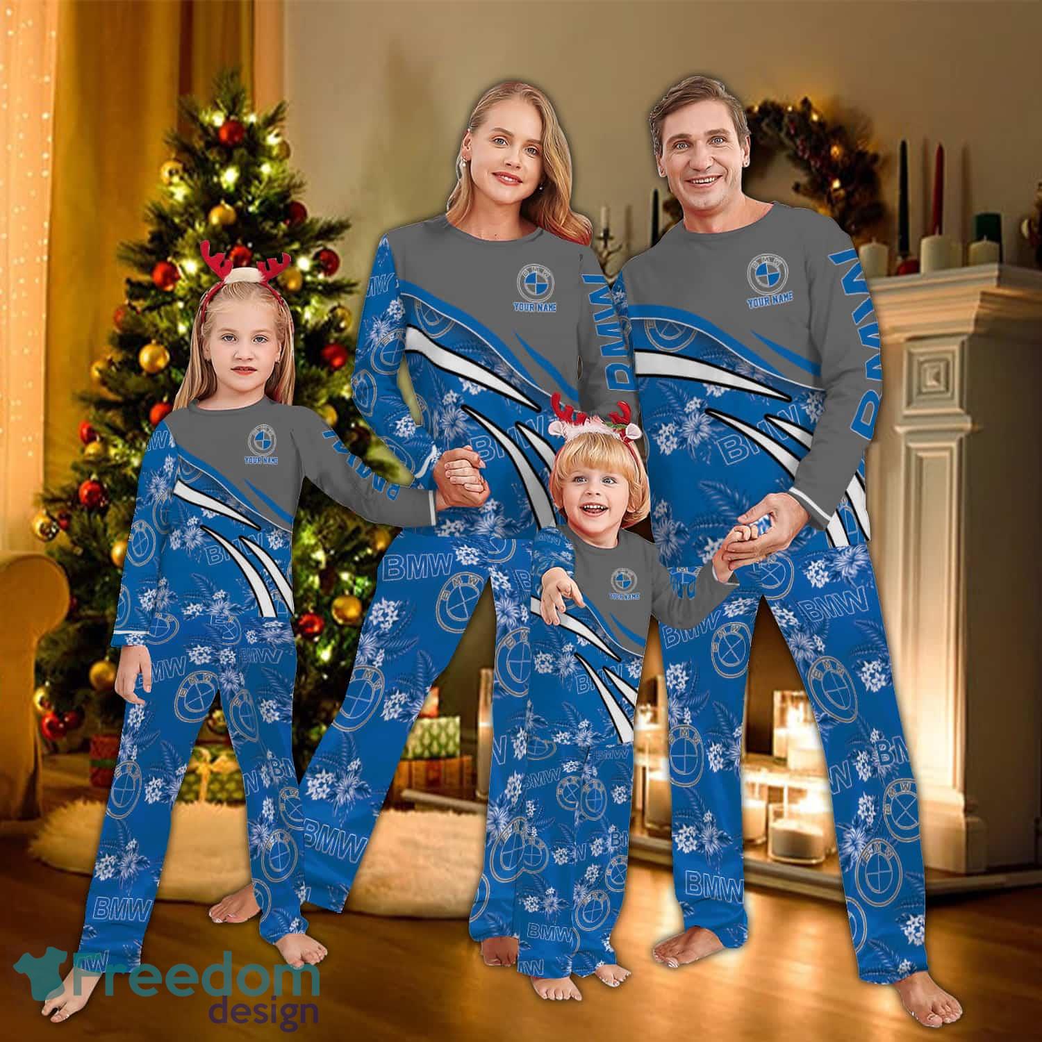 Custom Name BMW Car Racing Logo Pattern Pajamas Set Flower Gift Family - Custom Name BMW Car Racing Logo Pattern Pajamas Set Flower Gift Family