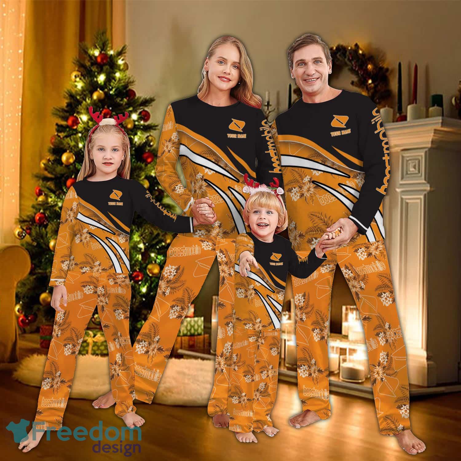 Custom Name Boost Mobile Logo Pattern Pajamas Set Flower Gift Family - Custom Name Boost Mobile Logo Pattern Pajamas Set Flower Gift Family