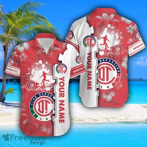 Deportivo Toluca Hawaiian Shirt And Beach Shorts Flower Pattern Custom Name For Fans Product Photo 2