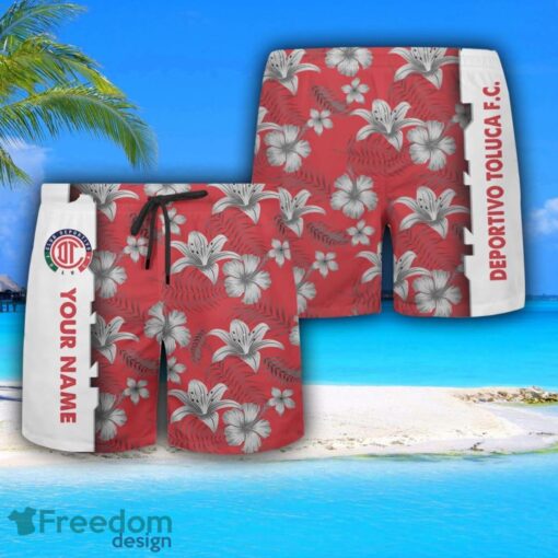 Deportivo Toluca Hawaiian Shirt And Beach Shorts Flower Pattern Custom Name For Fans Product Photo 3