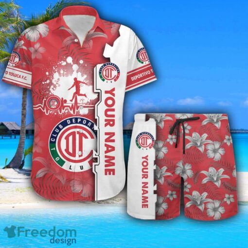 Deportivo Toluca Hawaiian Shirt And Beach Shorts Flower Pattern Custom Name For Fans Product Photo 1