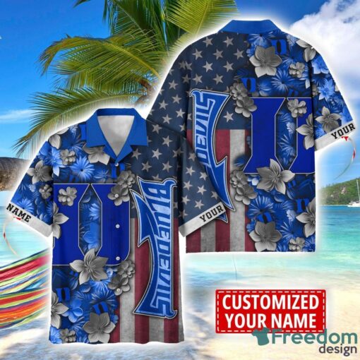 Duke Blue Devils Custom name USA Flag 4th July Independence Day Hawaiian Shirt Product Photo 1