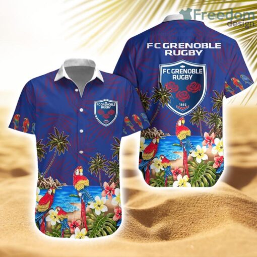 Fc Grenoble Rugby Tropical Striped Hawaiian Shirt Trending New Product Photo 1