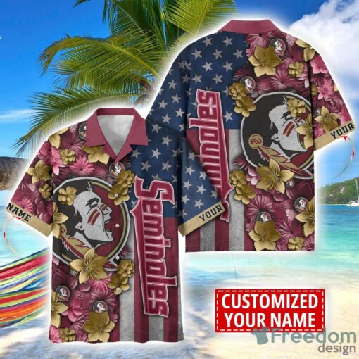 Florida State Seminoles Custom name USA Flag 4th July Independence Day Hawaiian Shirt Product Photo 1