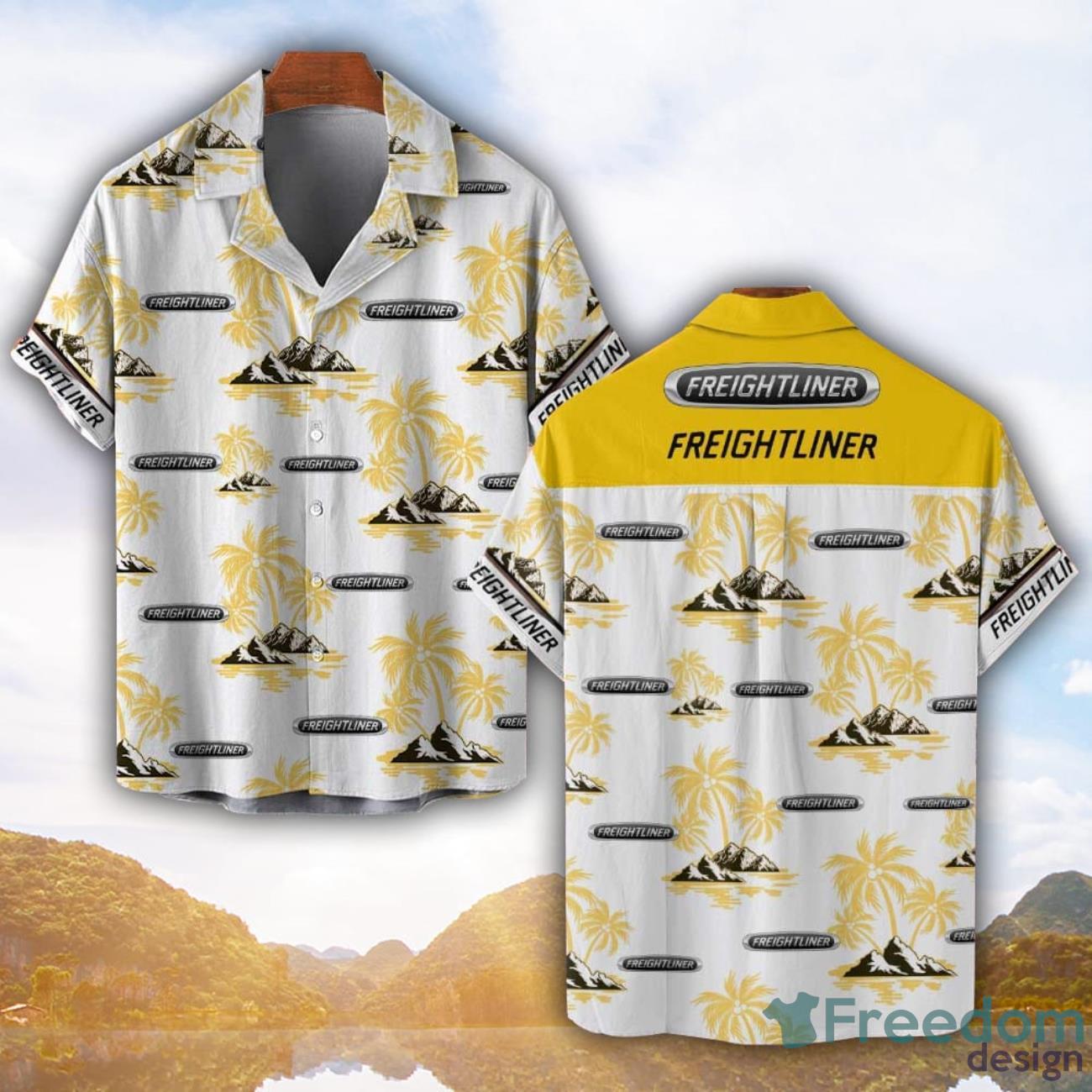 Freightliner Yellow Coconut Pattern Combo 3D Hawaiian Shirt And Shorts image Freightliner Yellow Coconut Pattern Combo 3D Hawaiian Shirt And Shorts Product Photo 1