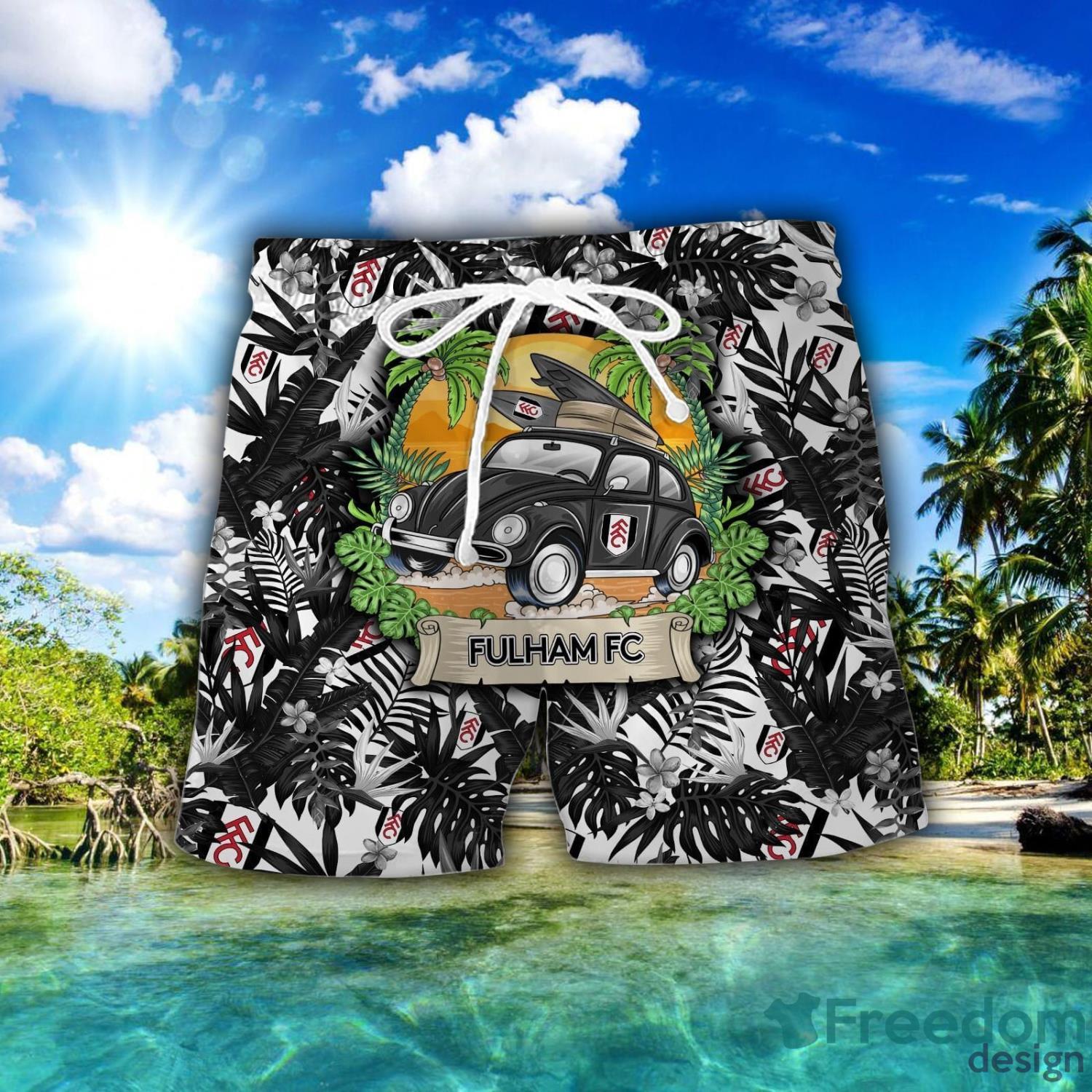Fulham F.C Car Beach Pattern Hawaiian Shirt And Shorts image Fulham F.C Car Beach Pattern Hawaiian Shirt And Shorts Product Photo 2
