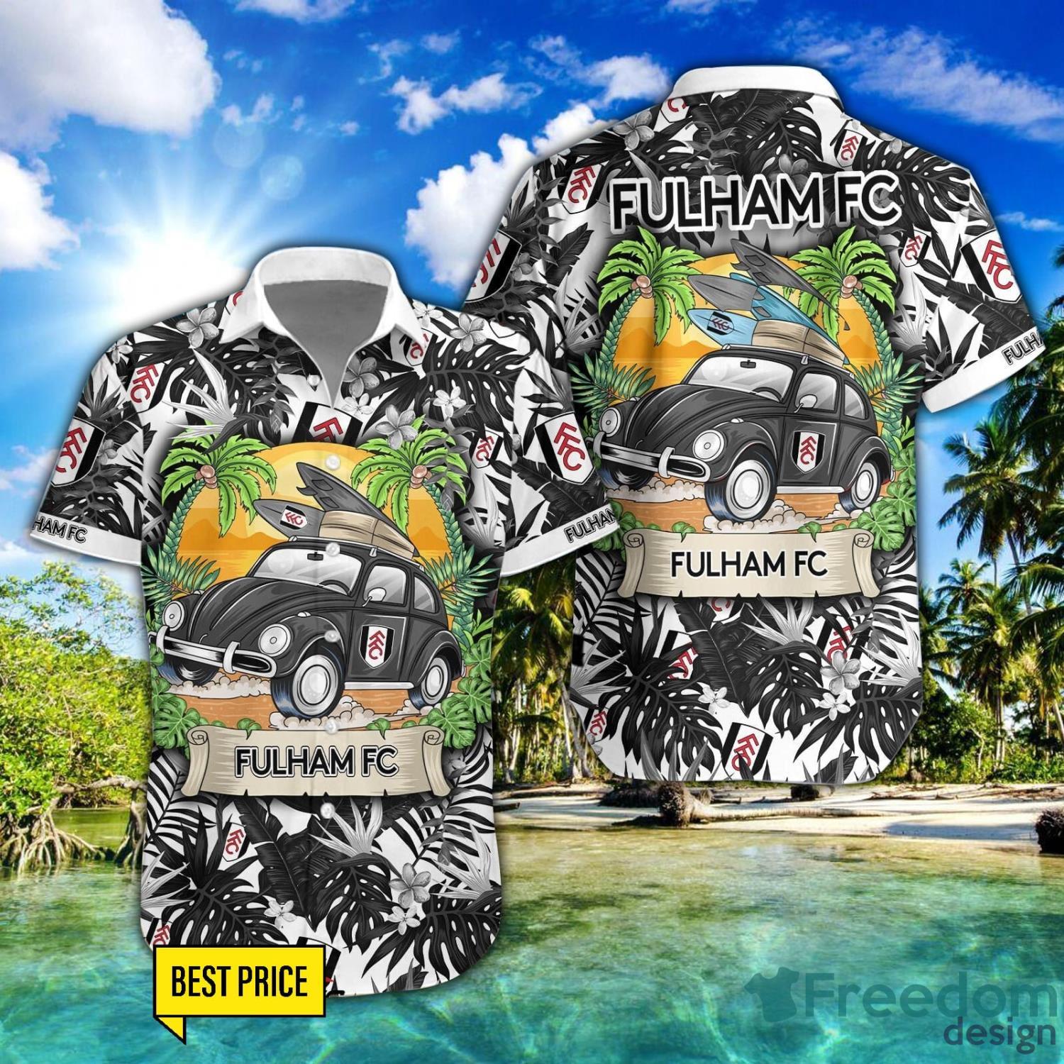 Fulham F.C Car Beach Pattern Hawaiian Shirt And Shorts image Fulham F.C Car Beach Pattern Hawaiian Shirt And Shorts Product Photo 1