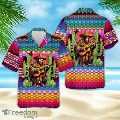 Funny Cinco De Mayo Hawaiian Shirt, Bigfoot Wearing Serape Poncho Button Down Shirt Product Photo 1