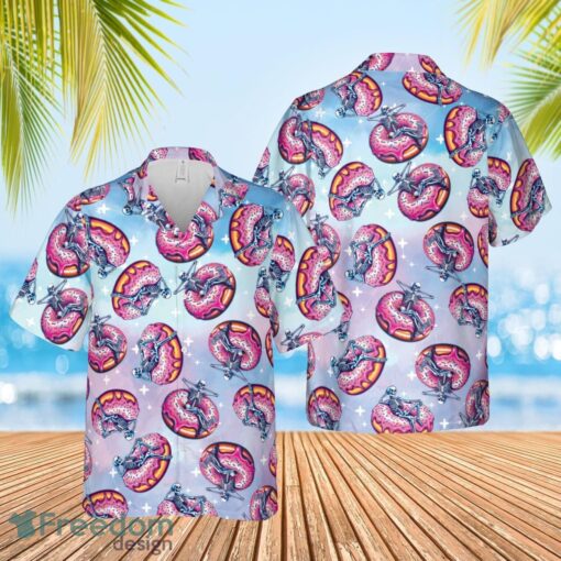 Funny Summer Skeleton Hawaiian Shirt, Donut Float Button Up Shirt Product Photo 1