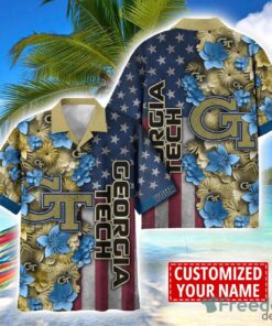 Georgia Tech Yellow Jackets Custom name USA Flag 4th July Independence Day Hawaiian Shirt