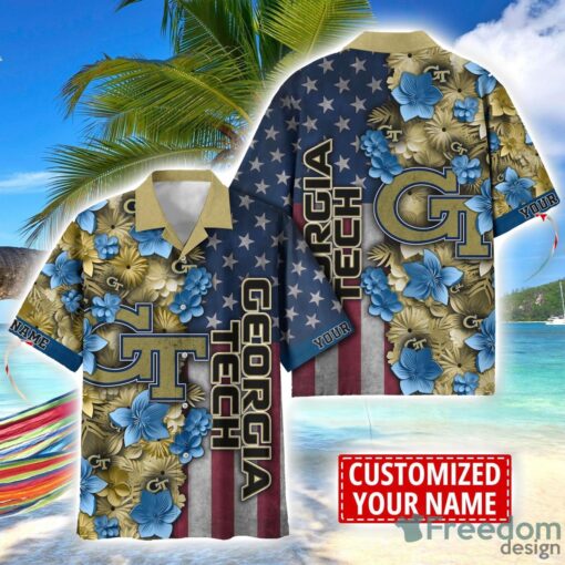 Georgia Tech Yellow Jackets Custom name USA Flag 4th July Independence Day Hawaiian Shirt Product Photo 1