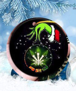 Grinch Santa Hand Holding Cannabis Marijuana Weed 420 Christmas Ornament