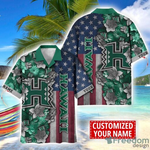 Hawaii Rainbow Warriors Custom name USA Flag 4th July Independence Day Hawaiian Shirt Product Photo 1