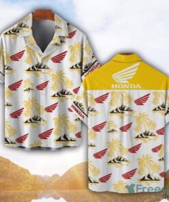 Honda Motorcycle Yellow Coconut Pattern Combo 3D Hawaiian Shirt And Shorts