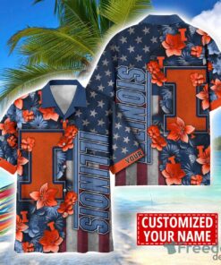 Illinois Fighting Illini Custom name USA Flag 4th July Independence Day Hawaiian Shirt