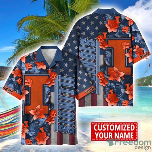 Illinois Fighting Illini Custom name USA Flag 4th July Independence Day Hawaiian Shirt Product Photo 1