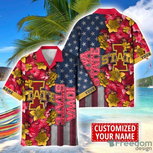 Iowa State Cyclones Custom name USA Flag 4th July Independence Day Hawaiian Shirt Product Photo 1