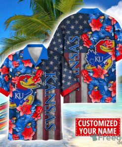 Kansas Jayhawks Custom name USA Flag 4th July Independence Day Hawaiian Shirt