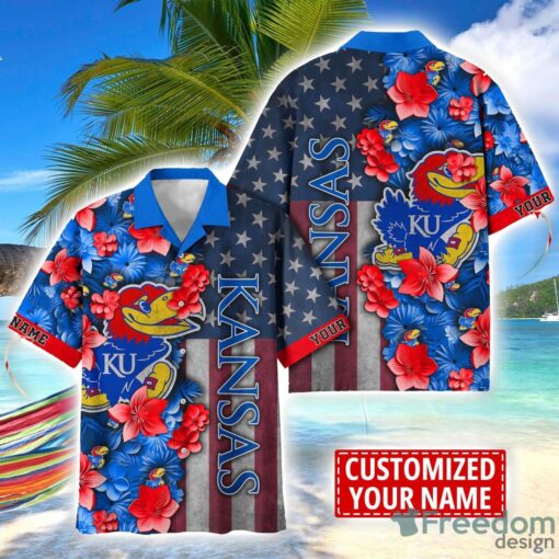 Kansas Jayhawks Custom name USA Flag 4th July Independence Day Hawaiian Shirt Product Photo 1