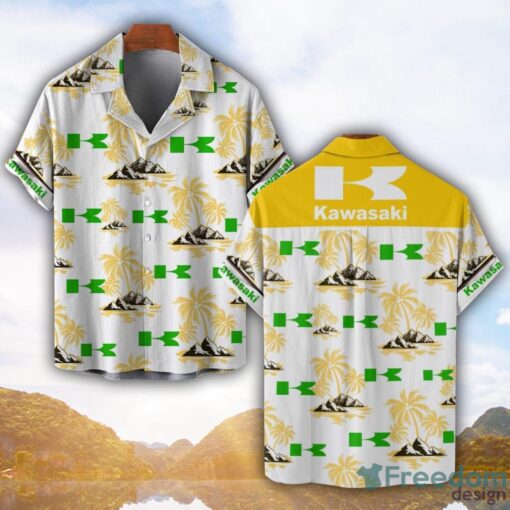 Kawasaki Yellow Coconut Pattern Combo 3D Hawaiian Shirt And Shorts Product Photo 1