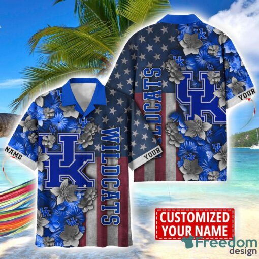 Kentucky Wildcats Custom name USA Flag 4th July Independence Day Hawaiian Shirt Product Photo 1