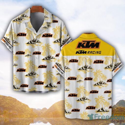 KTM Racing Yellow Coconut Pattern Combo 3D Hawaiian Shirt And Shorts Product Photo 1