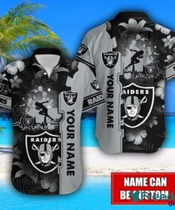 Las Vegas Raiders Flower Tropical Hawaiian Shirt And Shorts Custom Name For Fans Summer Outfit Product Photo 2