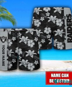 Las Vegas Raiders Flower Tropical Hawaiian Shirt And Shorts Custom Name For Fans Summer Outfit Product Photo 3