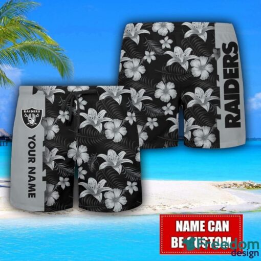 Las Vegas Raiders Flower Tropical Hawaiian Shirt And Shorts Custom Name For Fans Summer Outfit Product Photo 3