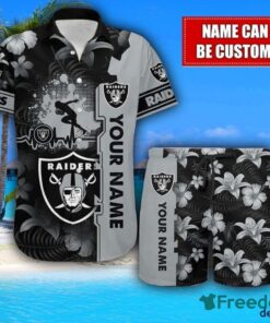 Las Vegas Raiders Flower Tropical Hawaiian Shirt And Shorts Custom Name For Fans Summer Outfit