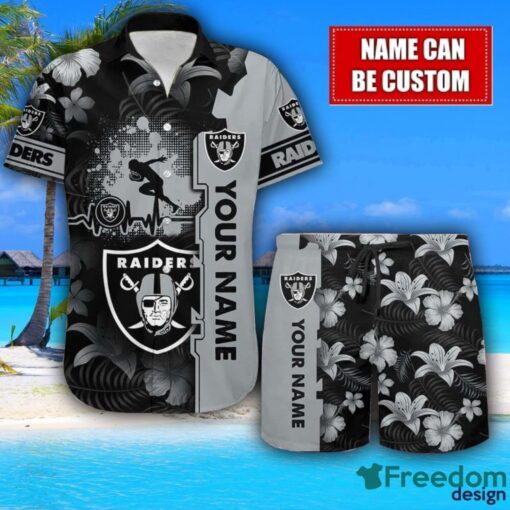 Las Vegas Raiders Flower Tropical Hawaiian Shirt And Shorts Custom Name For Fans Summer Outfit Product Photo 1