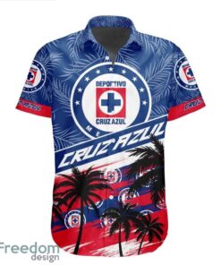 LIGA MX Cruz Azul Coconut Logo Pattern 3D Hawaiian Shirt Product Photo 2