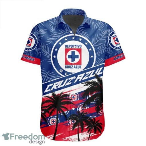 LIGA MX Cruz Azul Coconut Logo Pattern 3D Hawaiian Shirt Product Photo 2