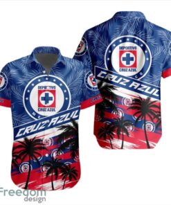 LIGA MX Cruz Azul Coconut Logo Pattern 3D Hawaiian Shirt