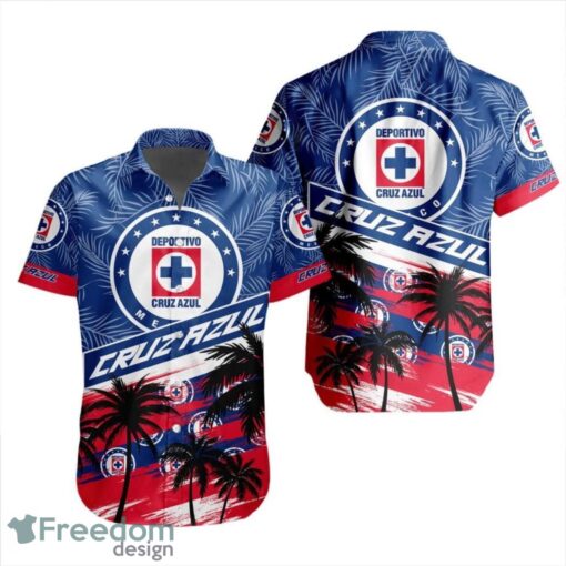 LIGA MX Cruz Azul Coconut Logo Pattern 3D Hawaiian Shirt Product Photo 1