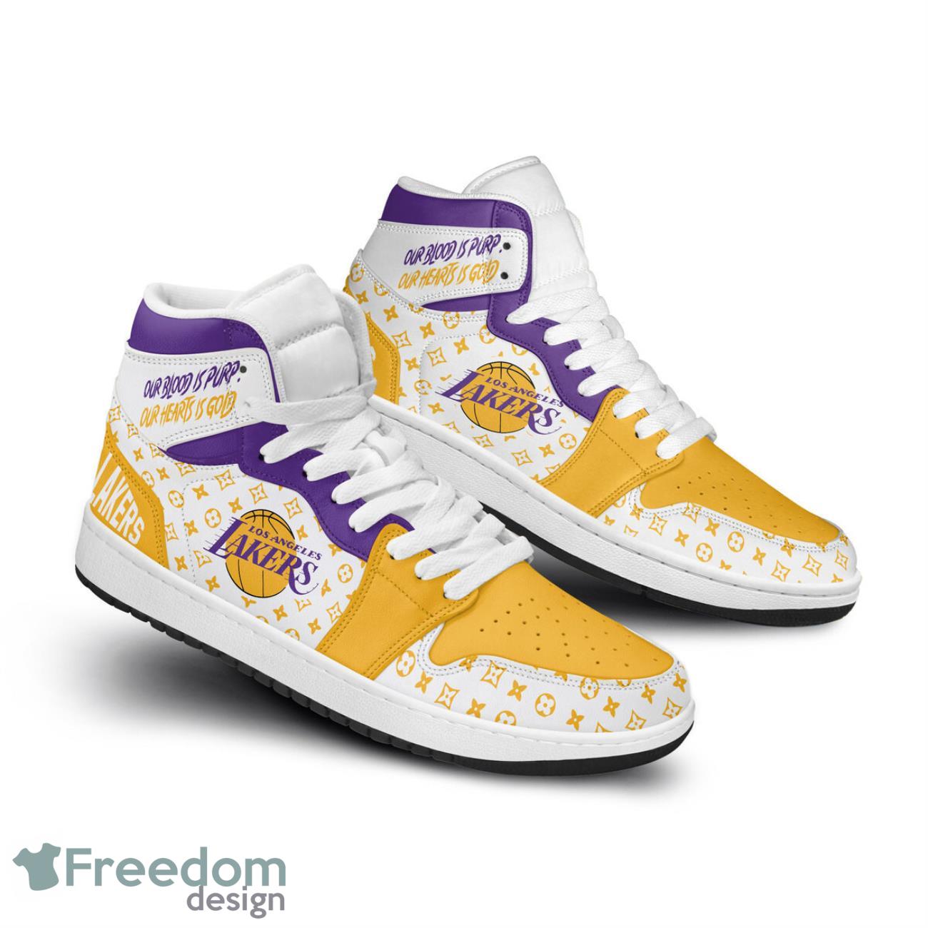 Los Angeles Lakers Air Jordan Hightop Sneakers Shoes For Men And Women AJ1 Sneakers image Los Angeles Lakers Air Jordan Hightop Sneakers Shoes For Men And Women AJ1 Sneakers Product Photo 2