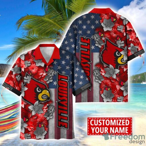 Louisville Cardinals Custom name USA Flag 4th July Independence Day Hawaiian Shirt Product Photo 1