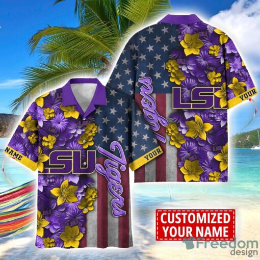 LSU TIGERS Custom name USA Flag 4th July Independence Day Hawaiian Shirt Product Photo 1