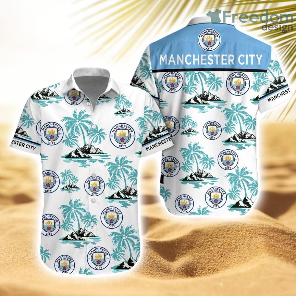 Manchester City F.C Tropical Striped Hawaiian Shirt Trending New Product Photo 1