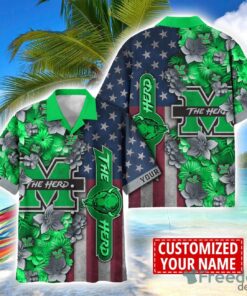 Marshall Thundering Herd Custom name USA Flag 4th July Independence Day Hawaiian Shirt