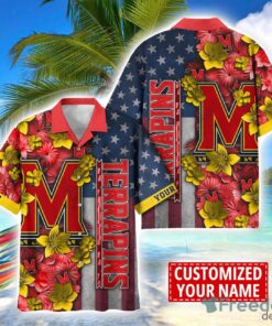 Maryland Terrapins Custom name USA Flag 4th July Independence Day Hawaiian Shirt