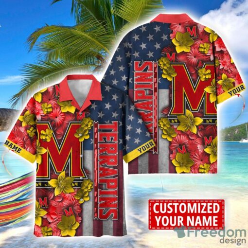 Maryland Terrapins Custom name USA Flag 4th July Independence Day Hawaiian Shirt Product Photo 1