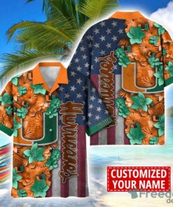 Miami Hurricanes Custom name USA Flag 4th July Independence Day Hawaiian Shirt