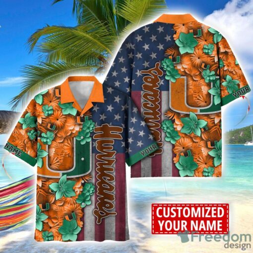 Miami Hurricanes Custom name USA Flag 4th July Independence Day Hawaiian Shirt Product Photo 1