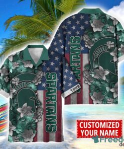 Michigan State Spartans Custom name USA Flag 4th July Independence Day Hawaiian Shirt