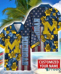 Michigan Wolverines Custom name USA Flag 4th July Independence Day Hawaiian Shirt